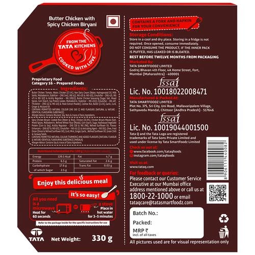 TATA Q Heat To Eat - Butter Chicken With Spicy Chicken Biryani, 330 g-3.webp